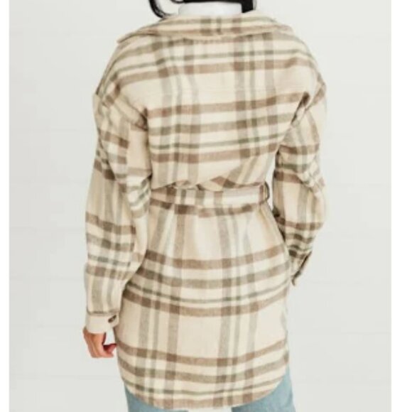 Oat Benji Belted Plaid Jacket/Cardigan Large XL - Picture 2 of 4